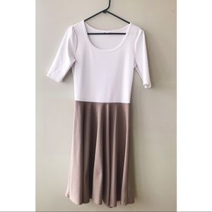Lularoe Nicole Dress - White and Tan Brown